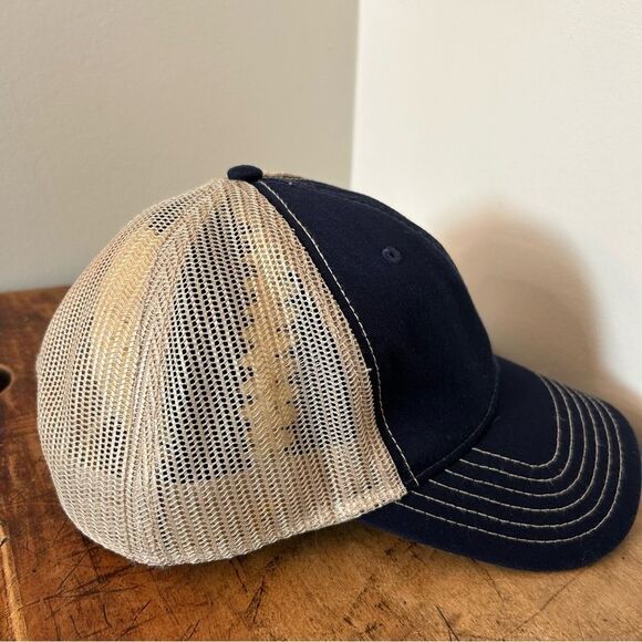 Liberty Hat Navy Blue Tan Mesh Adult O/S Adjustable Baseball Cap Great Preworn C - Picture 9 of 10